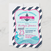 Nautische Anker- und Stripe-Babydusche Einladung (Vorderseite)
