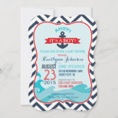 Nautische Anker und Zickzack Babydusche Einladung (Vorderseite)