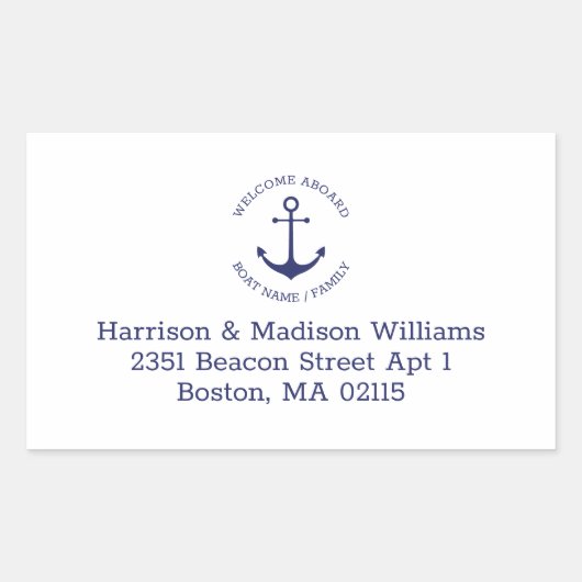 Nautische Ankerblauer Monogramm-Rücksendeadresse Rechteckiger Aufkleber (Vorderseite)