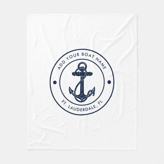 Nautische Ankerbootname Navy Blue Boote kundenspez Fleecedecke (Vorderseite)