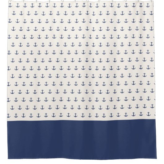 Nautische Ankerküste Blaue Creme Duschvorhang (Vorderseite)