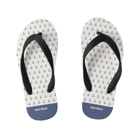Nautische Ankerküste Streifen Navy Blue Creme Kinderbadesandalen (Fußbett)