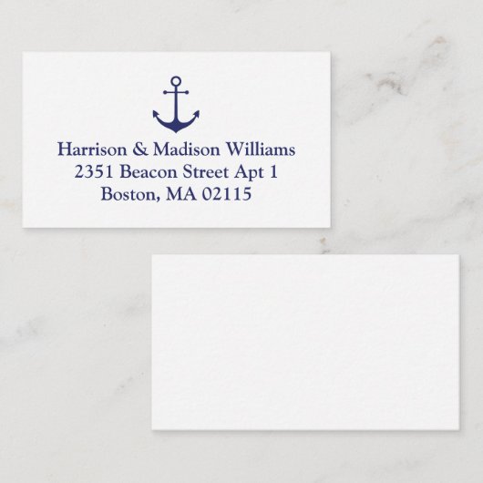 Nautische Ankernacht blaue benutzerdefinierte Rück Begleitkarte (Vorne/Hinten)