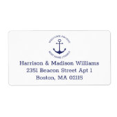 Nautische Ankernacht blaue Monogramm-Rücksendeadre (Vorne)