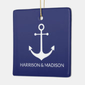 Nautische Ankernacht blaue Namen für Zierpaare Keramikornament (Links)