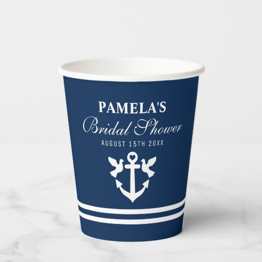 Nautische Ankernacht blaues Brautparty Party Chic Pappbecher (Rückseite)