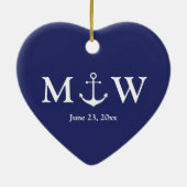 Nautische Ankernacht blaues Zierpaar Monogramm Keramik Ornament (Hinten)