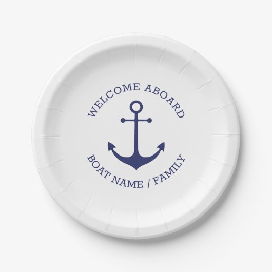 Nautische Ankernacht weiß Custom Willkommensgarten Pappteller (Vorderseite)