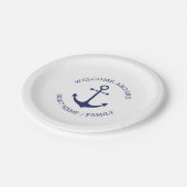 Nautische Ankernacht weiß Custom Willkommensgarten Pappteller (Schrägansicht)