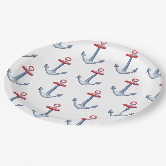 Nautische Ankerpapier-Teller Pappteller (Schrägansicht)
