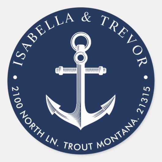 Nautische AnkerRücksendeadresse Runder Aufkleber (Vorderseite)