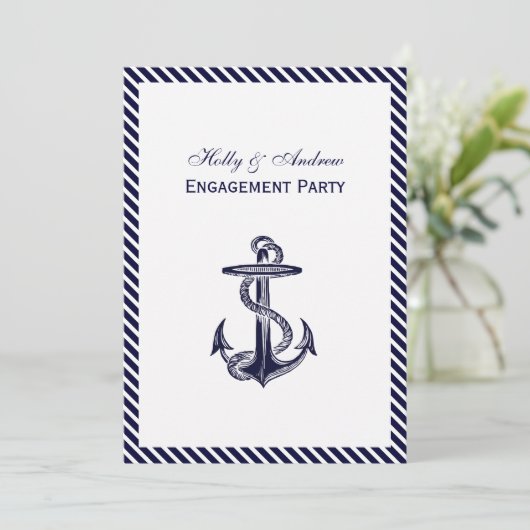 Nautische Ankerschifffahrt Streifen 2V Verlobung Einladung (Stehend Vorderseite)