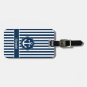 Nautische Ankerseil Navy Blue Stripes Custom Gepäckanhänger (Vorderseite horizontal)