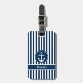 Nautische Ankerseil Navy Blue Stripes Custom Gepäckanhänger (Vorderseite vertikal)