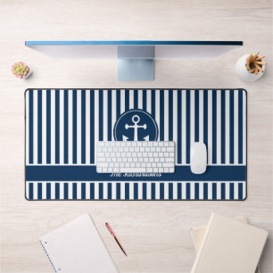 Nautische Ankerseil Navy Blue Stripes Custom Schreibtischunterlage