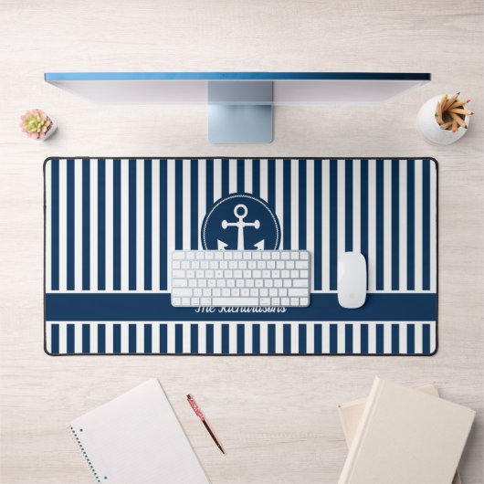 Nautische Ankerseil Navy Blue Stripes Custom Schreibtischunterlage (Büro 1)