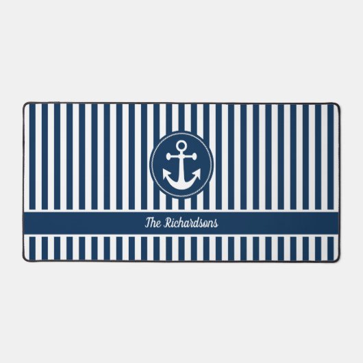 Nautische Ankerseil Navy Blue Stripes Custom Schreibtischunterlage (Vorderseite)