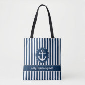 Nautische Ankerseil Navy Blue Stripes Custom Tasche (Vorderseite)