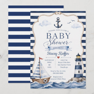 Nautische Aquarell-Baby-Shower-Einladung. Einladung