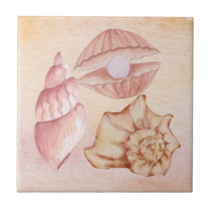 Nautische Aquarell-Muscheln rosa Malerei Kunst Fliese