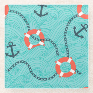 Nautische Attribute Freehand Nahtloses Muster Glasuntersetzer