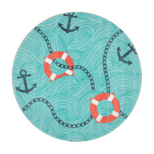 Nautische Attribute Freehand Nahtloses Muster Schneidebrett