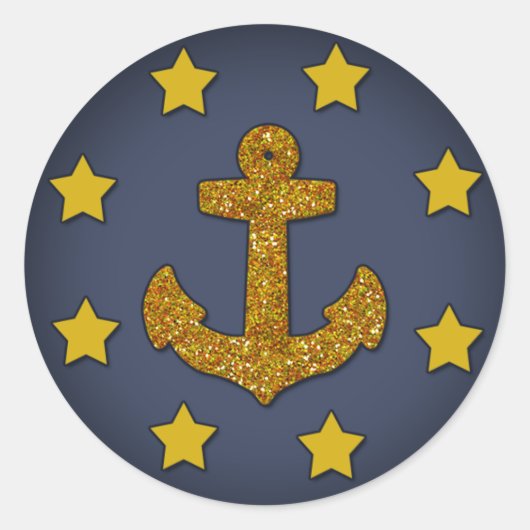 Nautische Aufkleber, Navy Blue, Gold Glitzer Stars Runder Aufkleber (Vorderseite)