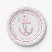 Nautische Baby-Duschpapier-Teller | Pink Anchor Th Pappteller (Vorderseite)