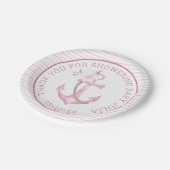 Nautische Baby-Duschpapier-Teller | Pink Anchor Th Pappteller (Schrägansicht)