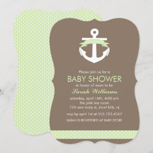 Nautische Babydusche mit grünem Anker Einladung