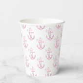 Nautische Babyduschpapier-Cups | Pink Floral Anch Pappbecher (Rückseite)