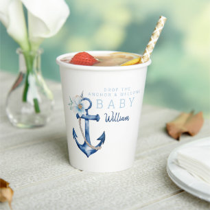 Nautische Babyduschpapier-Cups   Wasserfarbe Ancho Pappbecher
