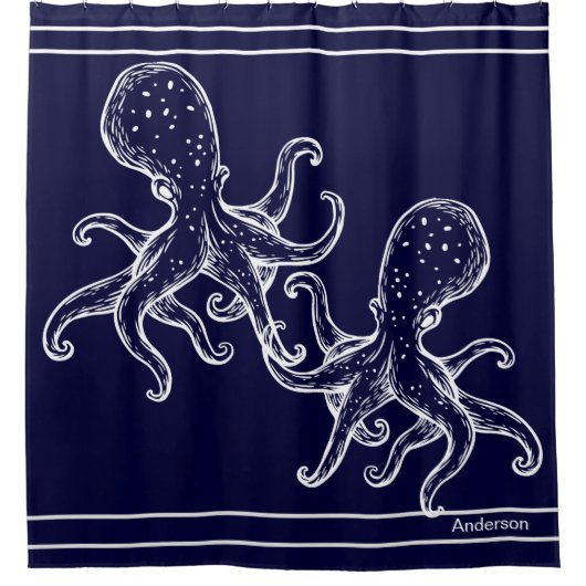 Nautische Badewanne Ocean Navy Blue Octopus Bath S Duschvorhang (Vorderseite)