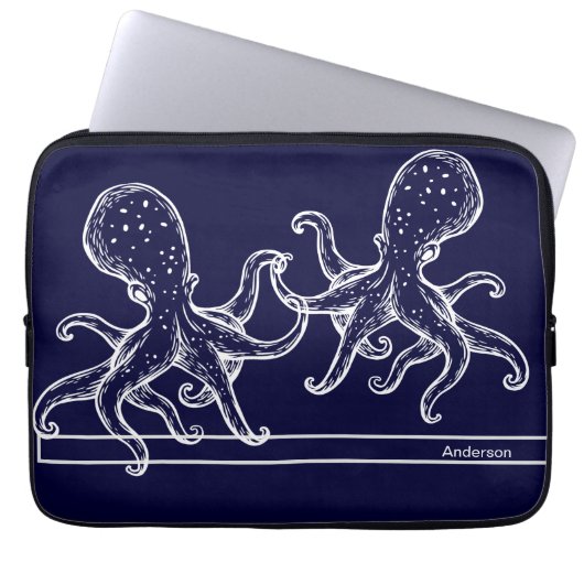 Nautische Badewanne Seefahrt Blauer Oktopus Laptopschutzhülle (Vorderseite)