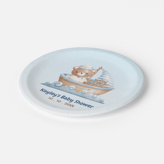 Nautische Bärenjunge Babydusche Teller (Schrägansicht)