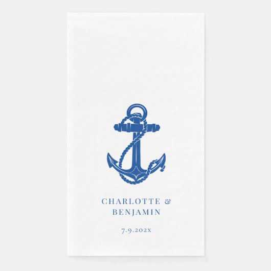 Nautische blaue Anker-Strandhochzeit Serviette (Vorderseite)