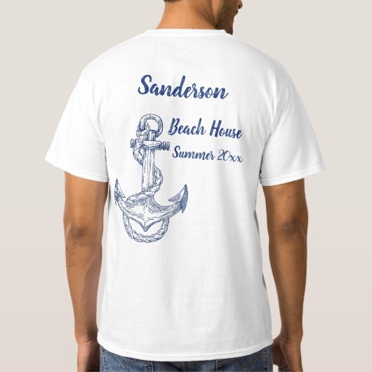 Nautische blaue Ankerküste Mit Monogramm T-S T-Shirt (Rückseite)