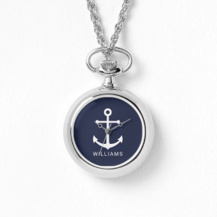 Nautische Blaue Ankerstelle mit Individuelle Name Armbanduhr