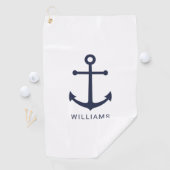 Nautische Blaue Ankerstelle mit Individuelle Name Golfhandtuch (Insitu)