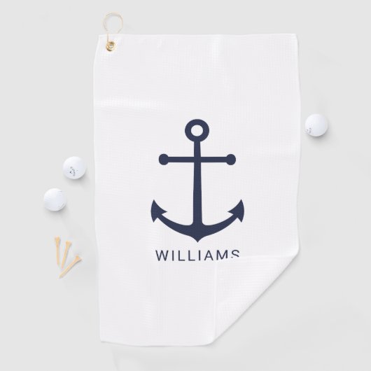Nautische Blaue Ankerstelle mit Individuelle Name Golfhandtuch (Insitu)