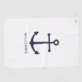 Nautische Blaue Ankerstelle mit Individuelle Name Golfhandtuch (Horizontal)
