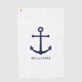 Nautische Blaue Ankerstelle mit Individuelle Name Golfhandtuch (Vorderseite)