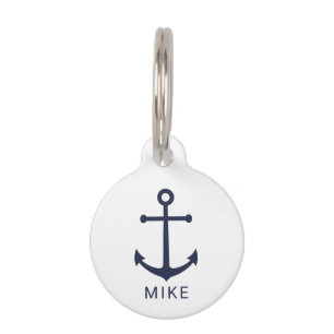Nautische Blaue Ankerstelle mit Individuelle Name Haustiermarke