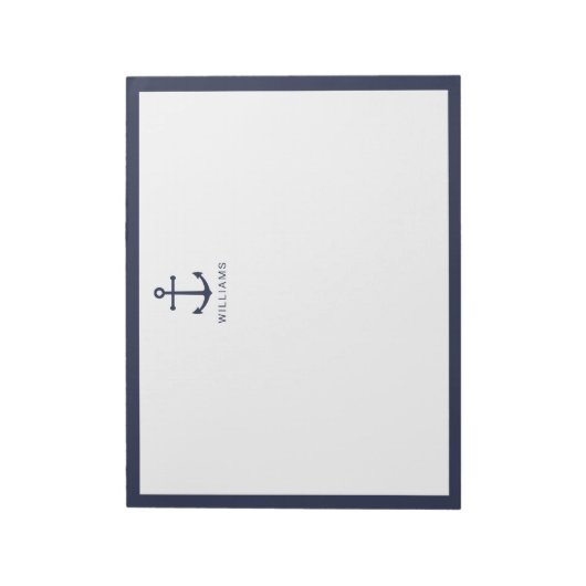 Nautische Blaue Ankerstelle mit Individuelle Name Notizblock (Rotiert)