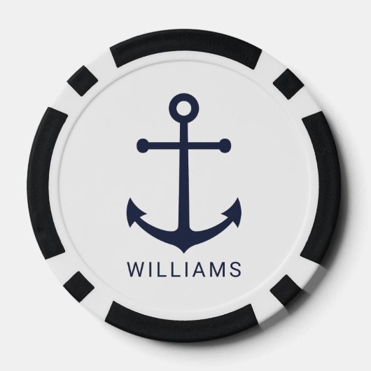 Nautische Blaue Ankerstelle mit Individuelle Name Pokerchips (Rückseite)