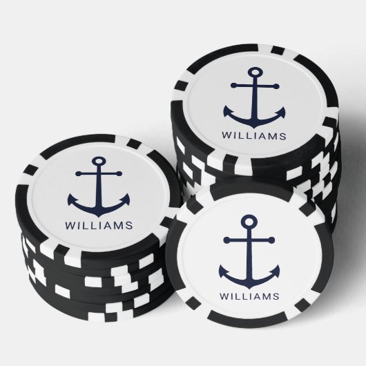 Nautische Blaue Ankerstelle mit Individuelle Name Pokerchips (Stapel)
