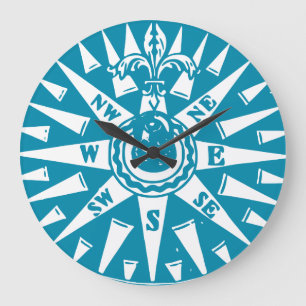 Nautische Blaue Kompassuhr Große Wanduhr