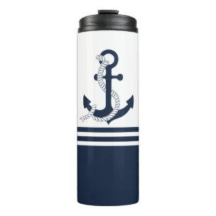 Nautische blaue Verankerungen mit blauen und weiß Thermosbecher