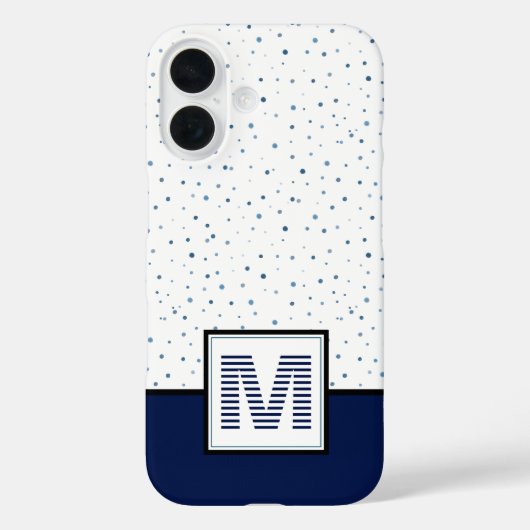 Nautische blaue weiße Punkte Streifen Monogramm Case-Mate iPhone Hülle (Rückseite)