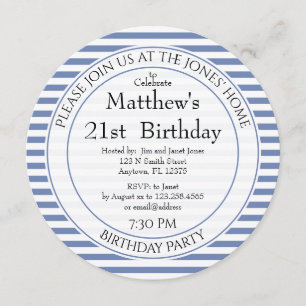 Nautische blaue/weiße Quarzstreifen für alle Alter Einladung